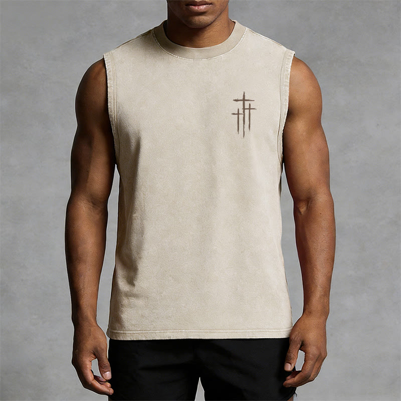 Christianartworkshop Jesus und Kreuz Bergsilhouette Vintage Washed Tank Top - image 1
