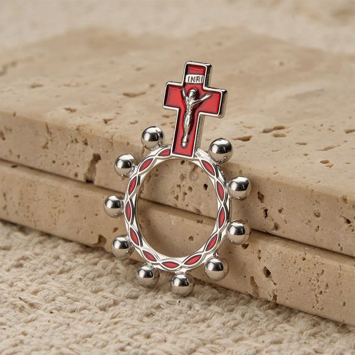 Christianartworkshop Rosenkranzring mit Kreuzmotiv, roter Emaille und Perlenverzierungen (5er-Set/10er-Pack): Ein Symbol der Erlösung - image 2
