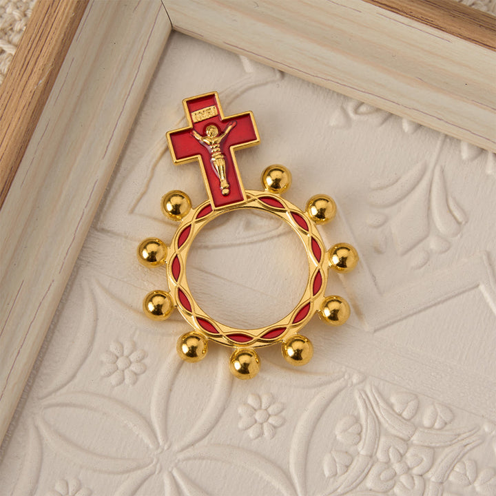 Christianartworkshop Rosenkranzring mit Kreuzmotiv, roter Emaille und Perlenverzierungen (5er-Set/10er-Pack): Ein Symbol der Erlösung - image 10