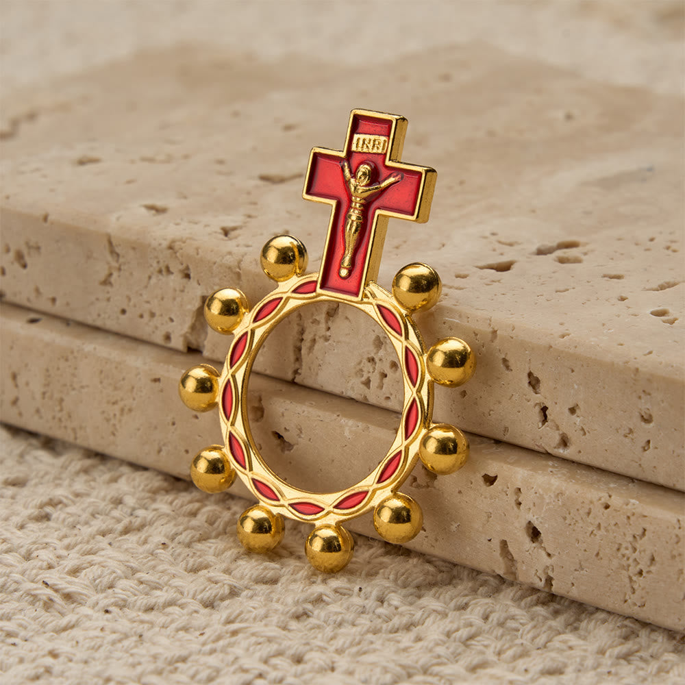 Christianartworkshop Rosenkranzring mit Kreuzmotiv, roter Emaille und Perlenverzierungen (5er-Set/10er-Pack): Ein Symbol der Erlösung - image 9