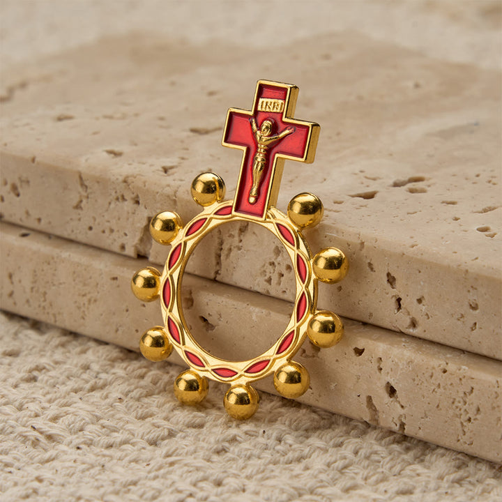 Christianartworkshop Rosenkranzring mit Kreuzmotiv, roter Emaille und Perlenverzierungen (5er-Set/10er-Pack): Ein Symbol der Erlösung - image 9