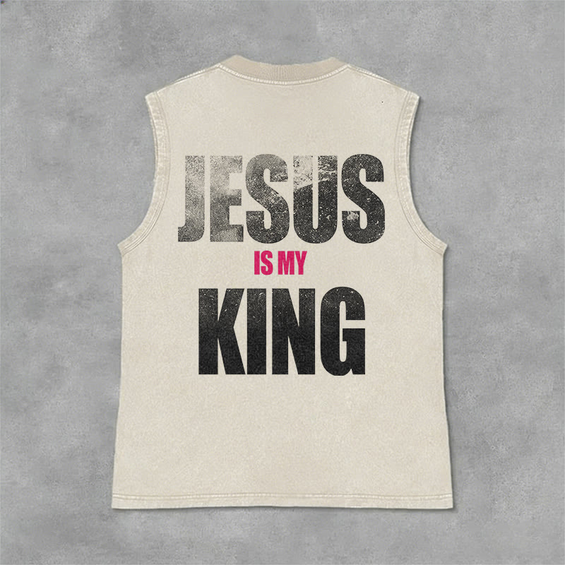 Christianartworkshop Jesus Is My King Tanktop mit kräftigem Farbverlauf und Vintage-Waschung - Beige - 2XL - image 0