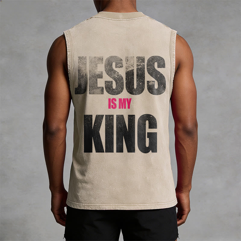 Christianartworkshop Jesus Is My King Tanktop mit kräftigem Farbverlauf und Vintage-Waschung - image 1