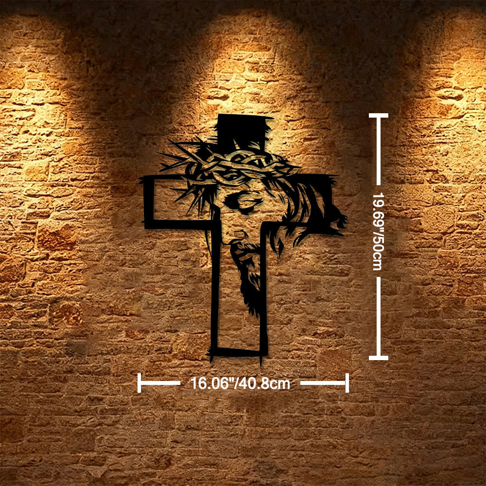 Christianartworkshop Kreuz mit Jesus und Dornenkrone – Wanddekoration aus Metall: Ein eindrucksvolles Symbol der Gnade - 16,06''*19,69''*0,047''/40,8 cm*50 cm*0,12 cm - image 6