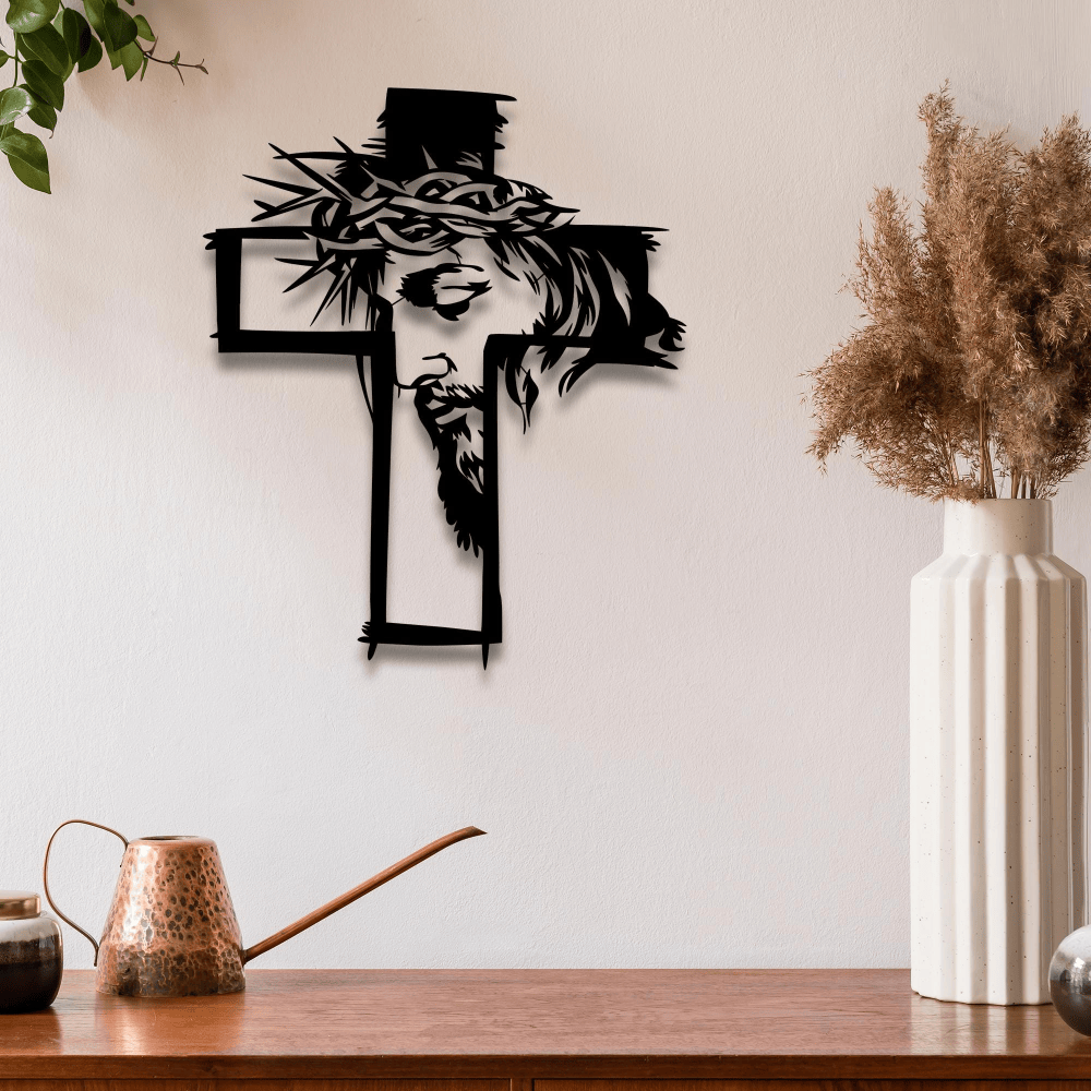 Christianartworkshop Kreuz mit Jesus und Dornenkrone – Wanddekoration aus Metall: Ein eindrucksvolles Symbol der Gnade - image 0