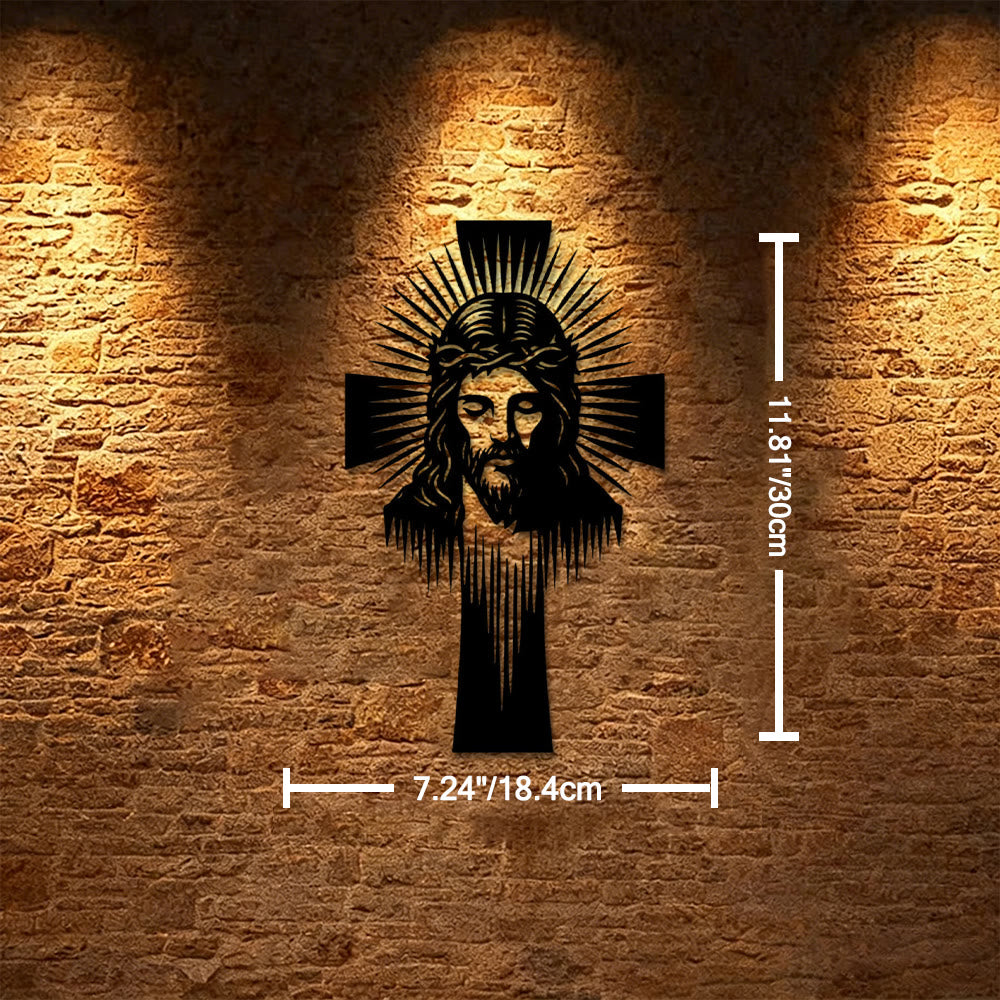Christianartworkshop Strahlendes Jesuskreuz aus Metall als Wanddekoration: Ein Symbol göttlichen Lichts und göttlicher Gnade - 7,24" × 11,81" × 0,04" / 18,4 cm × 30 cm × 0,1 cm - image 5