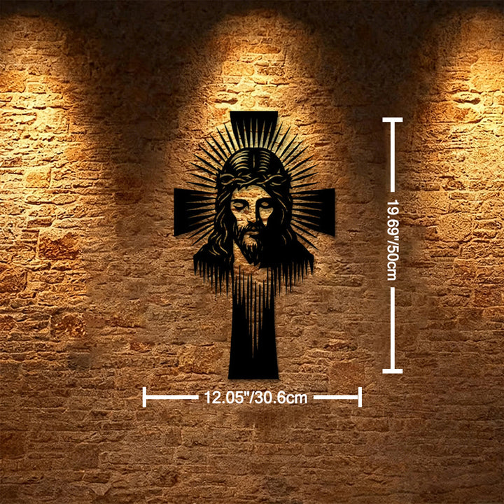Christianartworkshop Strahlendes Jesuskreuz aus Metall als Wanddekoration: Ein Symbol göttlichen Lichts und göttlicher Gnade - 12,05''*19,69''*0,047''/30,6 cm*50 cm*0,12 cm - image 7