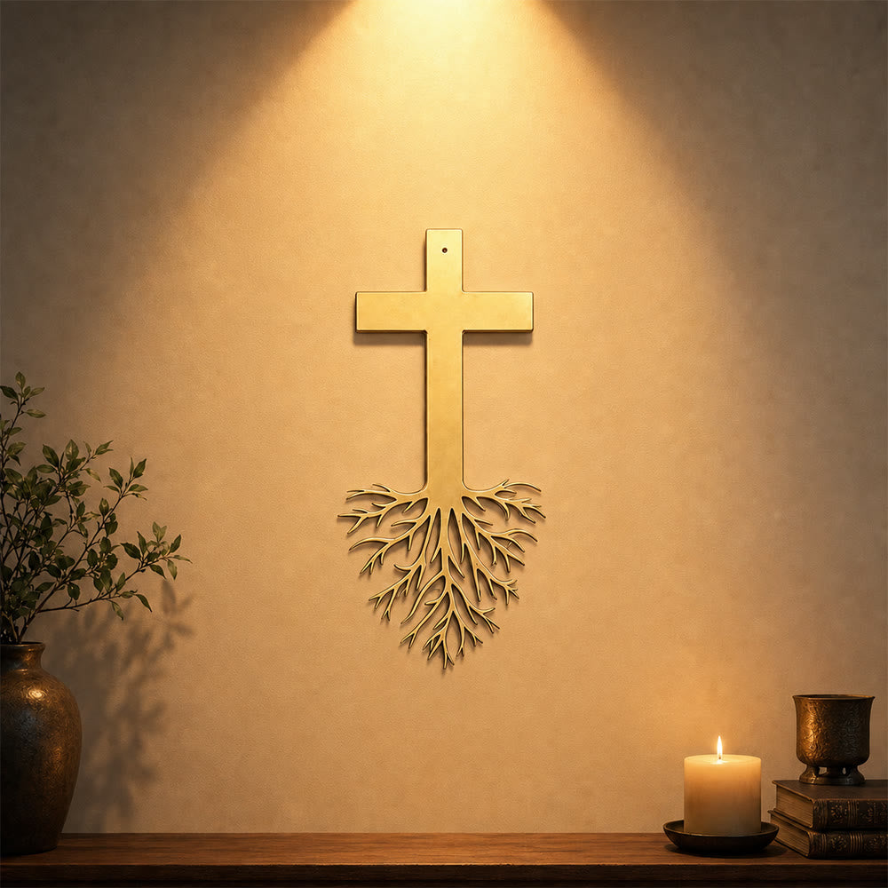 Christianartworkshop Modernes Kreuz mit Wurzeln als Wanddekoration aus Metall: Ein kraftvolles Zeichen wachsenden Glaubens - image 4