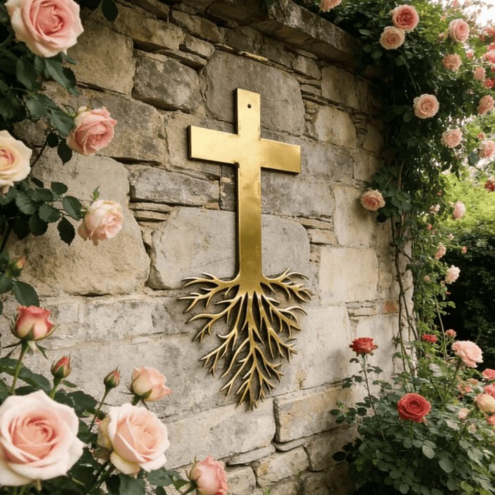 Christianartworkshop Modernes Kreuz mit Wurzeln – Wanddekoration aus Metall: Ein kraftvolles Symbol wachsenden Glaubens - image 0