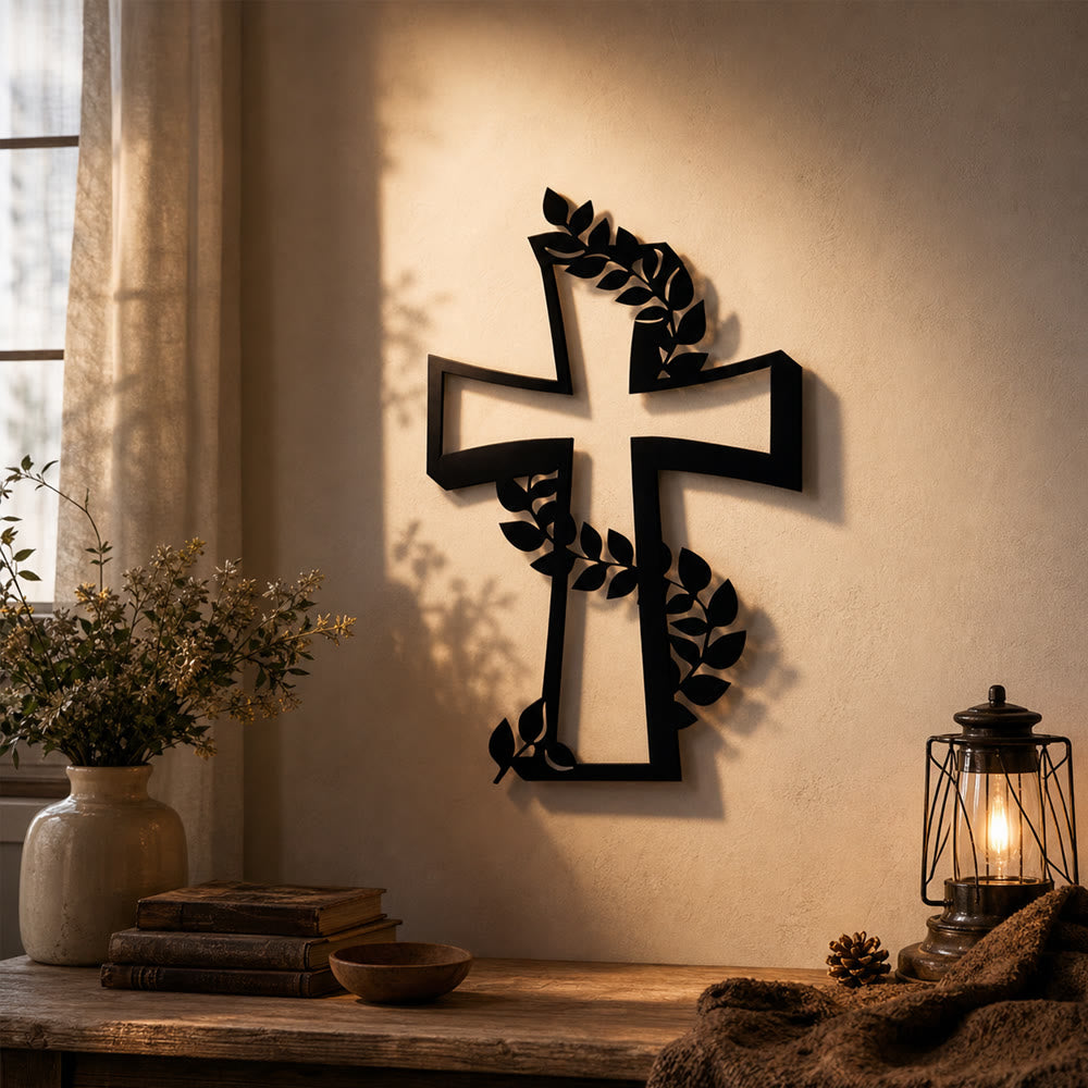 Christianartworkshop Modernes Kreuz mit Rankenmuster als Wanddekoration aus Metall: Ein kraftvolles Zeichen wachsenden Glaubens - image 2