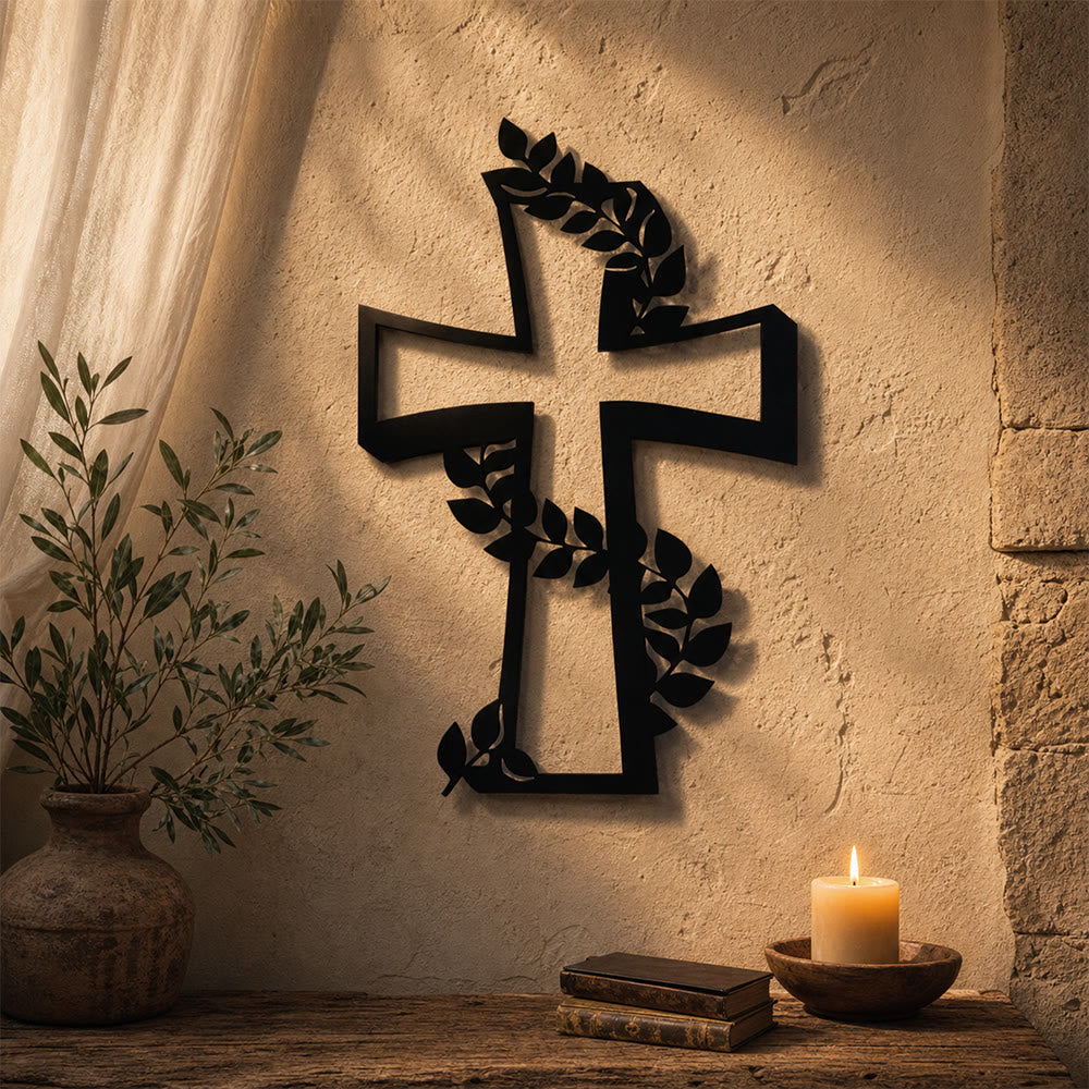 Christianartworkshop Modernes Kreuz mit Rankenmuster als Wanddekoration aus Metall: Ein kraftvolles Zeichen wachsenden Glaubens - image 3