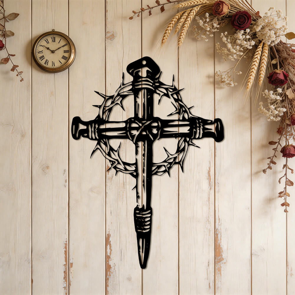 Christianartworkshop Nagelkreuz mit Dornenkrone – Wanddekoration aus Metall: Ein Symbol für Christi Opfer - image 6