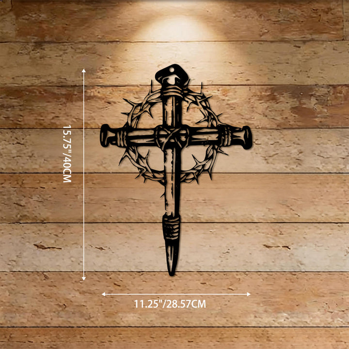 Christianartworkshop Nagelkreuz mit Dornenkrone – Wanddekoration aus Metall: Ein Symbol für Christi Opfer - 11,25''*15,75''*0,04''/28,57 cm*40 cm*0,1 cm - image 8