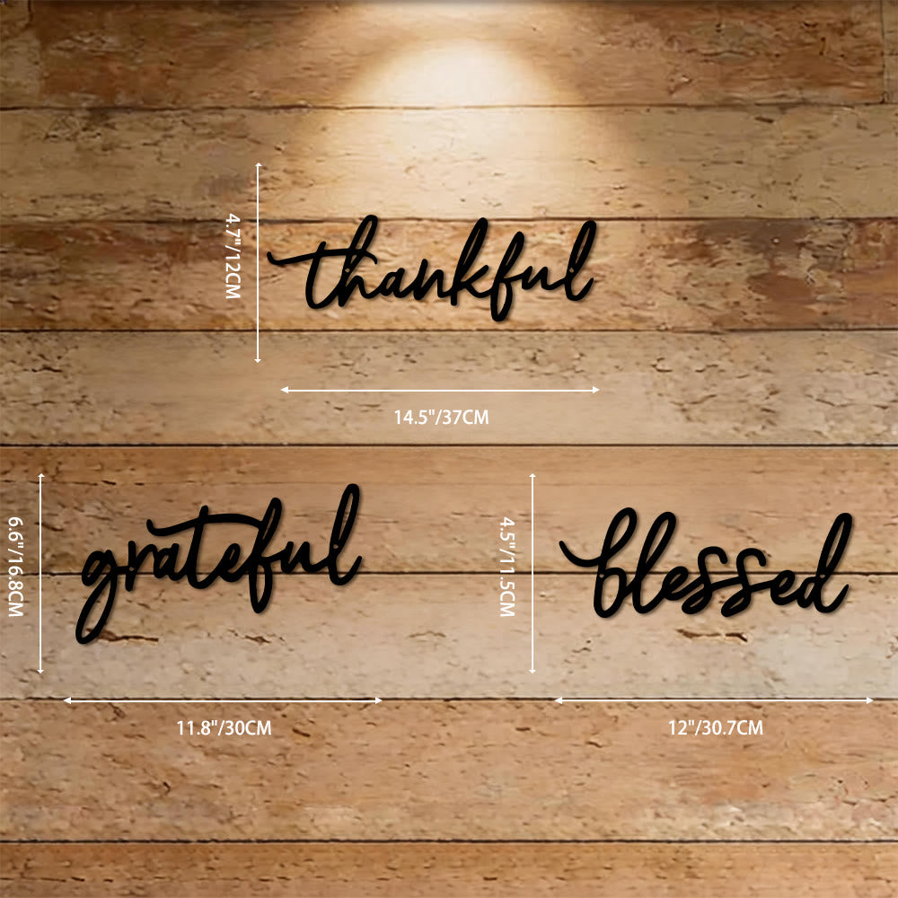 Christianartworkshop Moderner Wanddekor aus Metall mit der Aufschrift „Thankful Grateful Blessed“: Ein kraftvolles Zeichen der Dankbarkeit - Set mit 3 - image 7