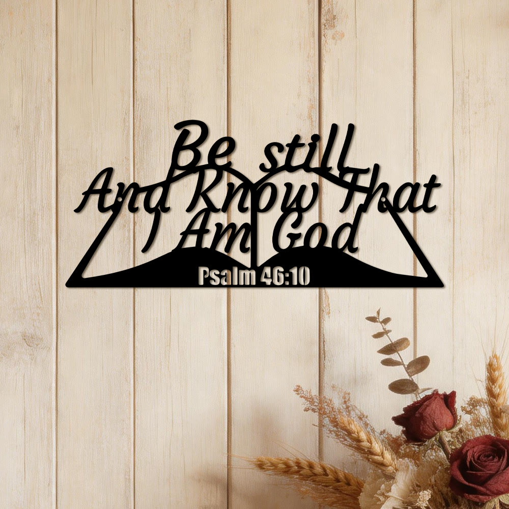 Christianartworkshop „Seid still und erkennt, dass ich Gott bin“ – Wanddekoration aus Metall mit Bibelversmotiv, inspiriert von der Natur - image 1