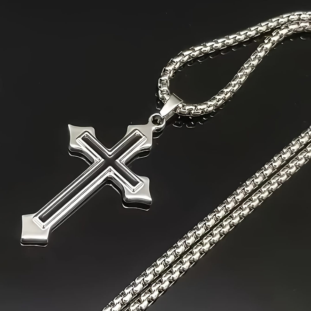 Christianartworkshop Zweifarbige Edelstahl-Kreuzanhänger-Halskette mit Boxkette: Ein Symbol unerschütterlichen Glaubens - image 3