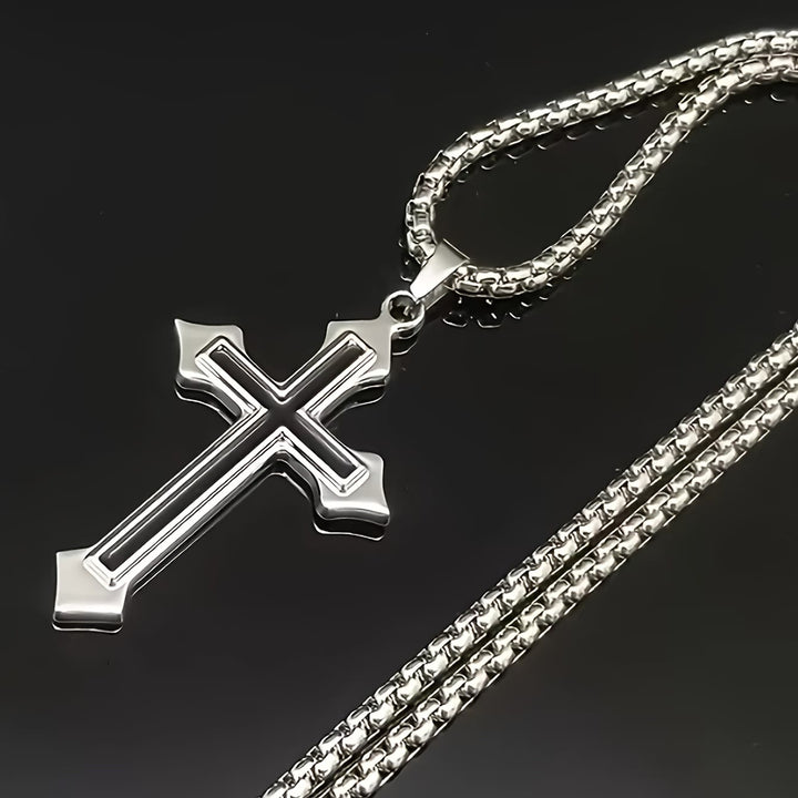 Christianartworkshop Zweifarbige Edelstahl-Kreuzanhänger-Halskette mit Boxkette: Ein Symbol unerschütterlichen Glaubens - image 3