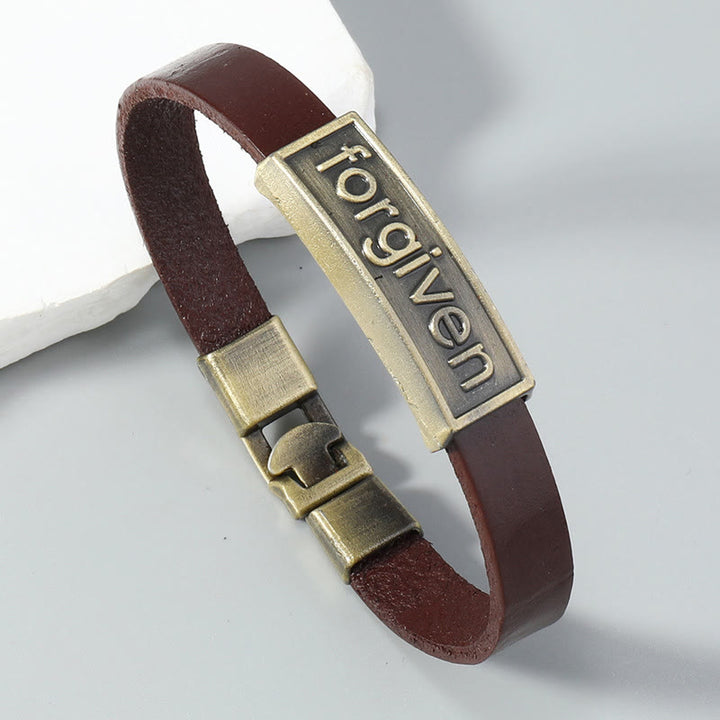 Christianartworkshop Zweifarbiges Lederarmband „Vergebung“ mit Akzenten aus antikisiertem Messing: Eine Erinnerung an göttliche Gnade - image 3