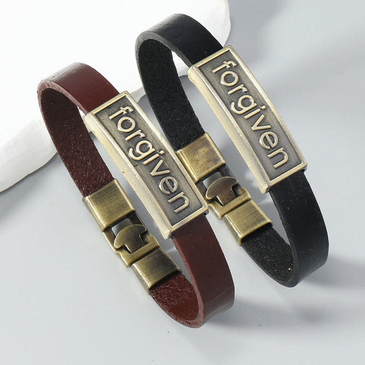 Christianartworkshop Zweifarbiges Lederarmband „Vergebung“ mit Akzenten aus antikisiertem Messing: Eine Erinnerung an göttliche Gnade - image 1