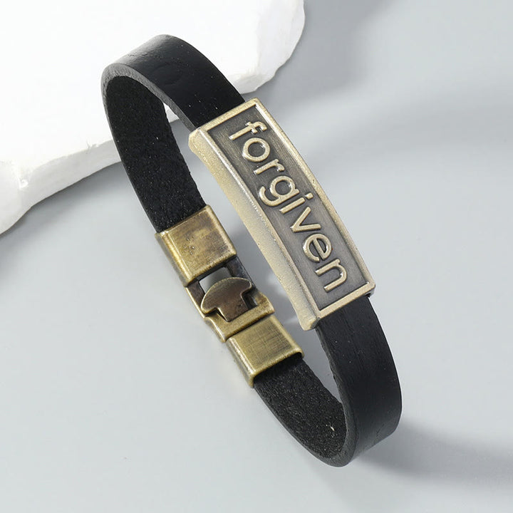 Christianartworkshop Zweifarbiges Lederarmband „Vergebung“ mit Akzenten aus antikisiertem Messing: Eine Erinnerung an göttliche Gnade - Schwarz - image 5