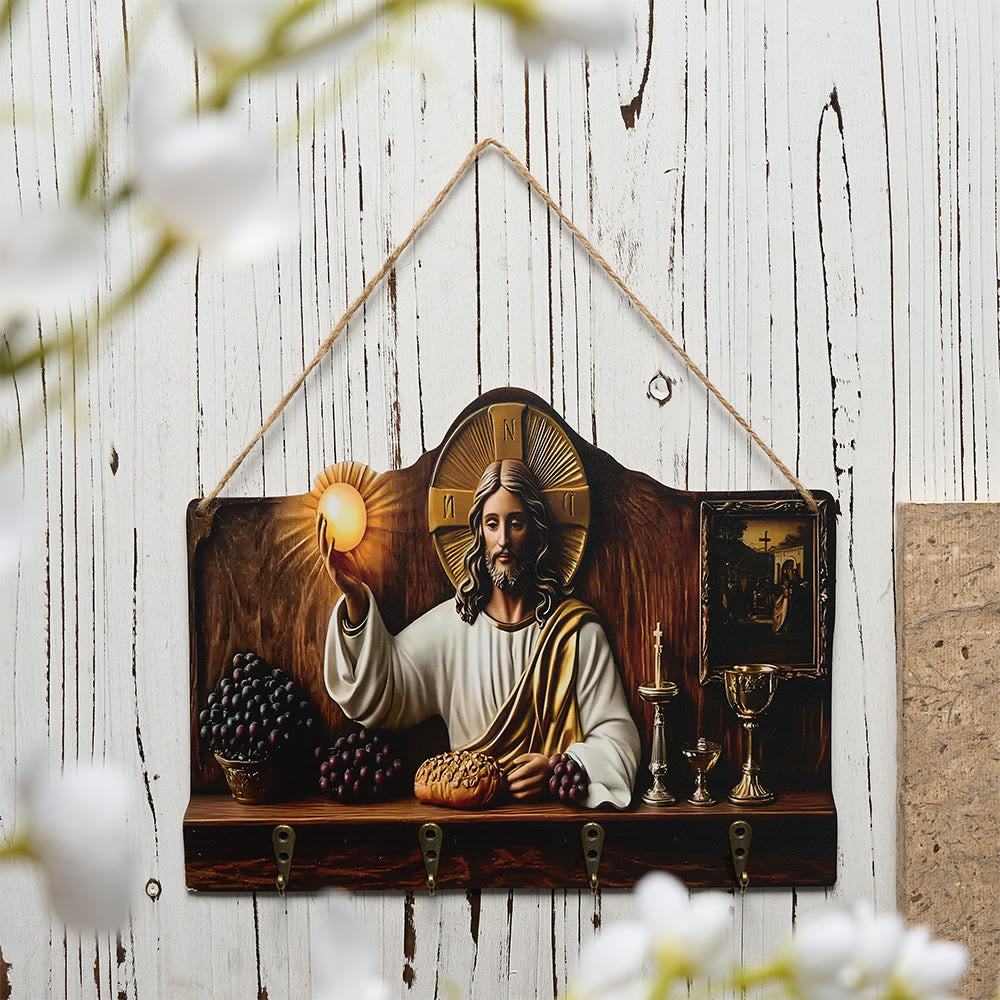 Christianartworkshop Weihnachtsszene / Heilige Familie / Jesus / Mariä Wand-Schlüsselanhänger mit Vintage-Rahmen - Jesus mit Licht und Speise - image 1