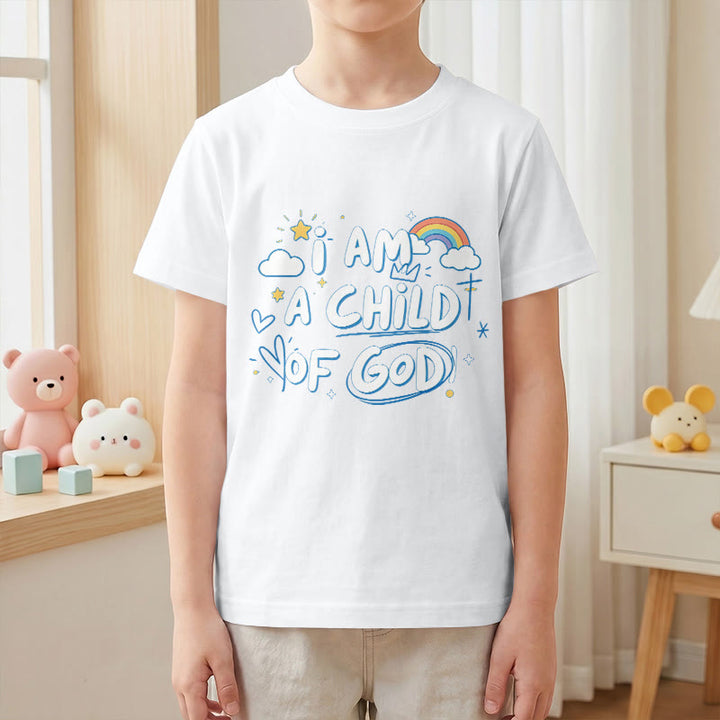 Christianartworkshop Verspieltes Wolken- und Kreuz-Kinder-T-Shirt mit dem Aufdruck „Ich bin ein Kind Gottes“ - image 14