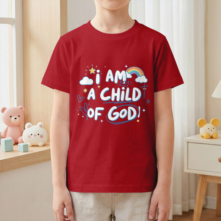 Christianartworkshop Verspieltes Wolken- und Kreuz-Kinder-T-Shirt mit dem Aufdruck „Ich bin ein Kind Gottes“ - image 5