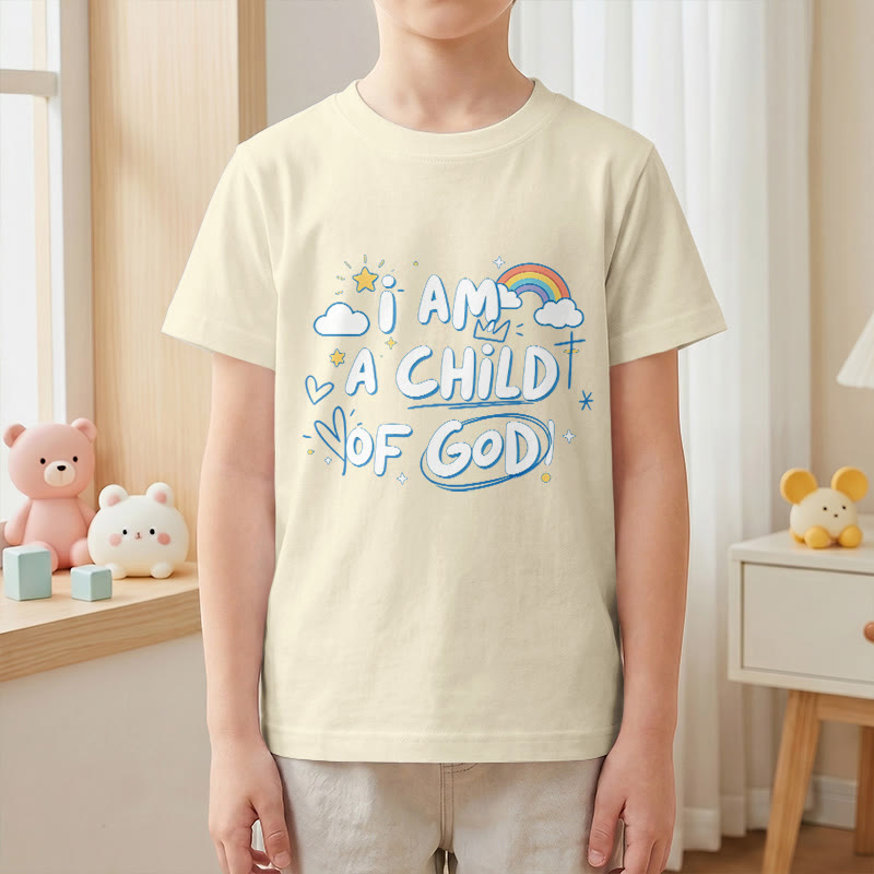 Christianartworkshop Verspieltes Wolken- und Kreuz-Kinder-T-Shirt mit dem Aufdruck „Ich bin ein Kind Gottes“ - image 23
