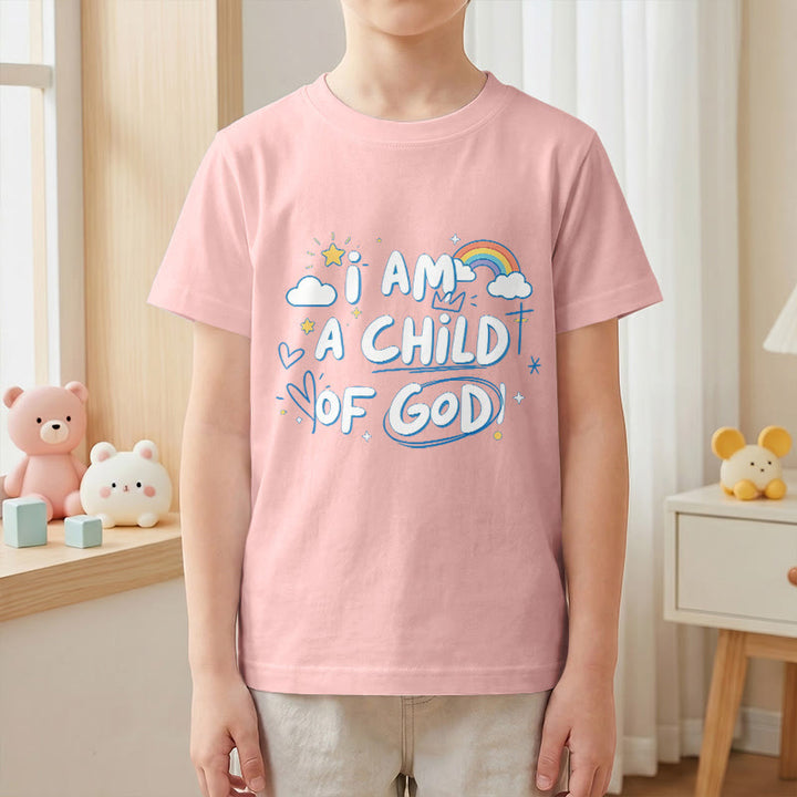 Christianartworkshop Verspieltes Wolken- und Kreuz-Kinder-T-Shirt mit dem Aufdruck „Ich bin ein Kind Gottes“ - image 8
