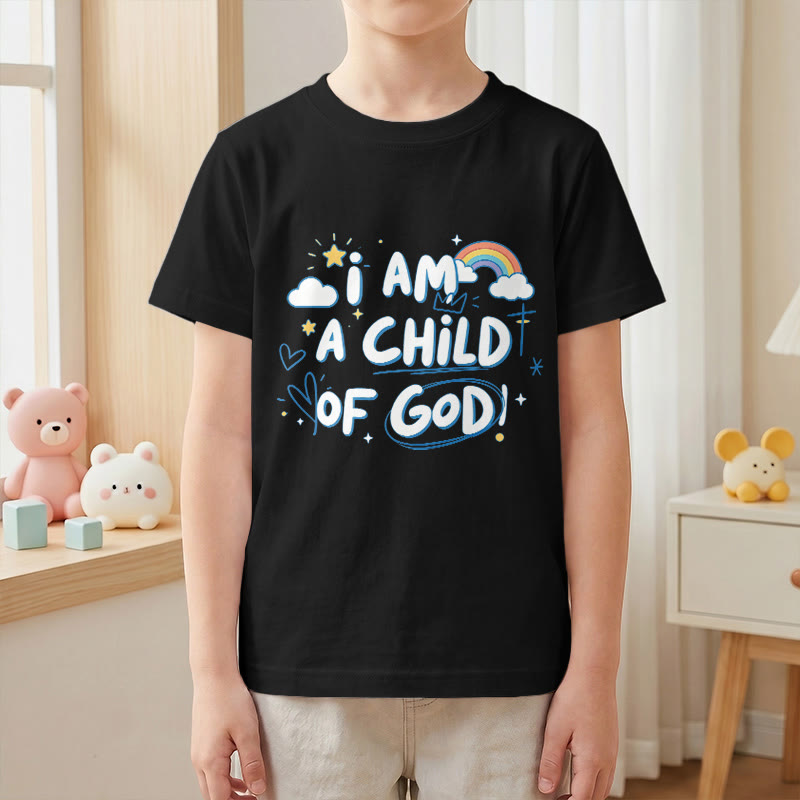 Christianartworkshop Verspieltes Wolken- und Kreuz-Kinder-T-Shirt mit dem Aufdruck „Ich bin ein Kind Gottes“ - image 26