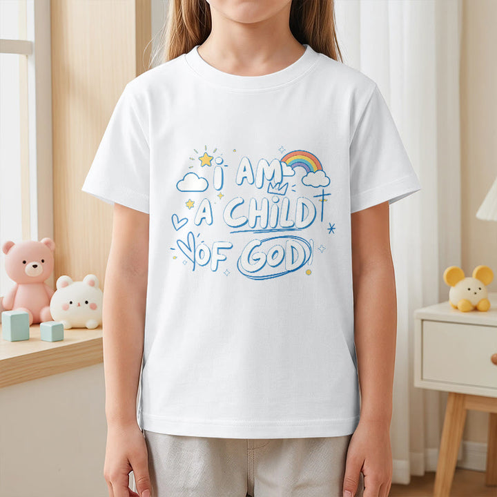 Christianartworkshop Verspieltes Wolken- und Kreuz-Kinder-T-Shirt mit dem Aufdruck „Ich bin ein Kind Gottes“ - image 13