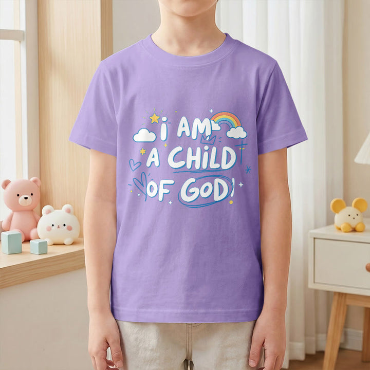 Christianartworkshop Verspieltes Wolken- und Kreuz-Kinder-T-Shirt mit dem Aufdruck „Ich bin ein Kind Gottes“ - image 2
