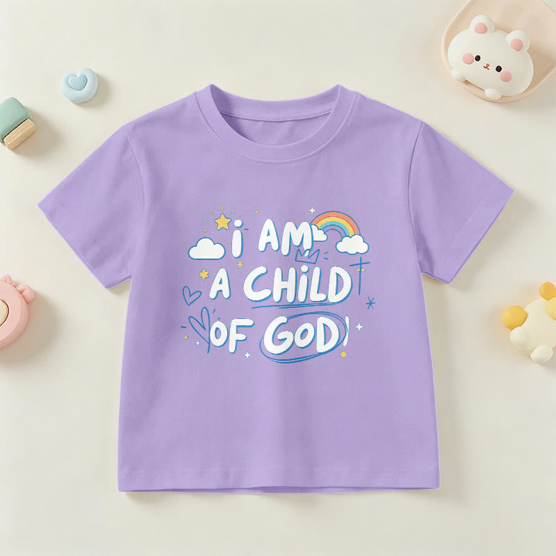 Christianartworkshop Verspieltes Wolken- und Kreuz-Kinder-T-Shirt mit dem Aufdruck „Ich bin ein Kind Gottes“ - Lila - US/GB/AU 14, EU 170 - image 0