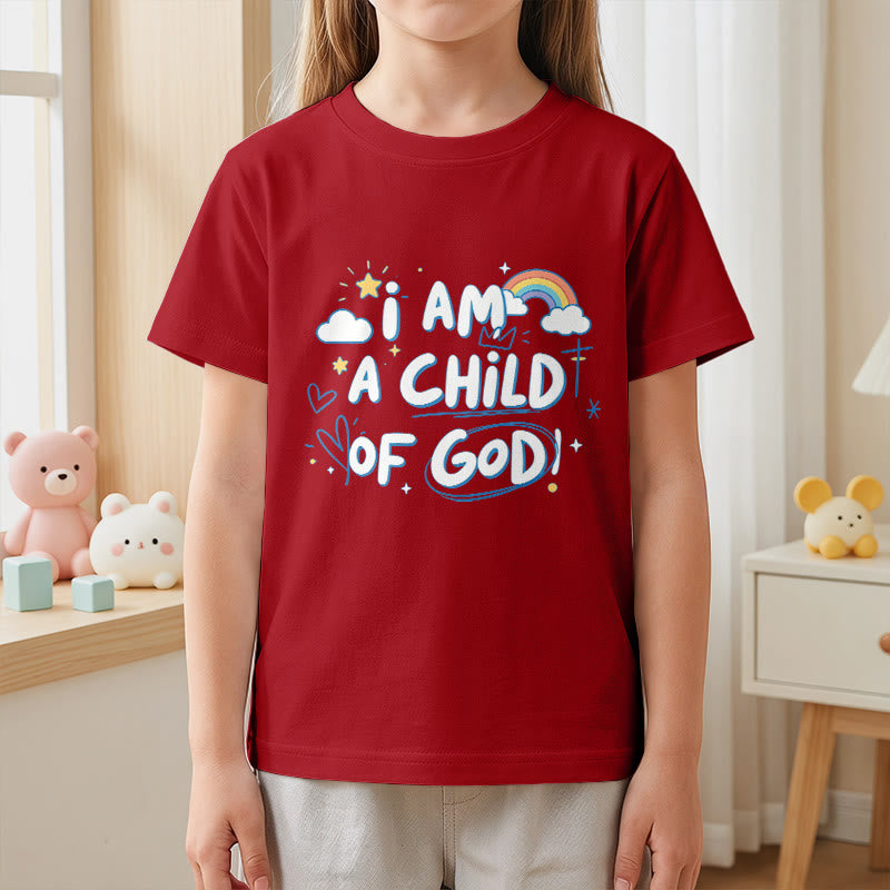 Christianartworkshop Verspieltes Wolken- und Kreuz-Kinder-T-Shirt mit dem Aufdruck „Ich bin ein Kind Gottes“ - image 4