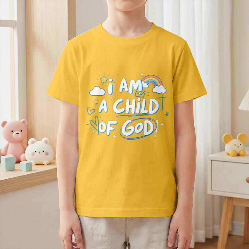 Christianartworkshop Verspieltes Wolken- und Kreuz-Kinder-T-Shirt mit dem Aufdruck „Ich bin ein Kind Gottes“ - image 29