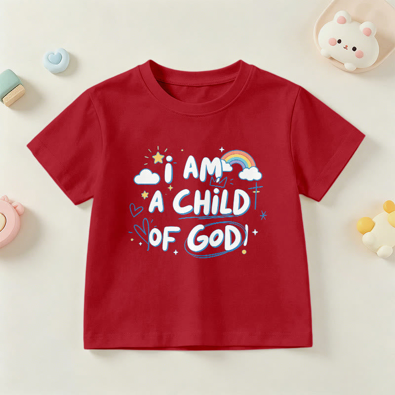 Christianartworkshop Verspieltes Wolken- und Kreuz-Kinder-T-Shirt mit dem Aufdruck „Ich bin ein Kind Gottes“ - Rot - US/GB/AU 14, EU 170 - image 3