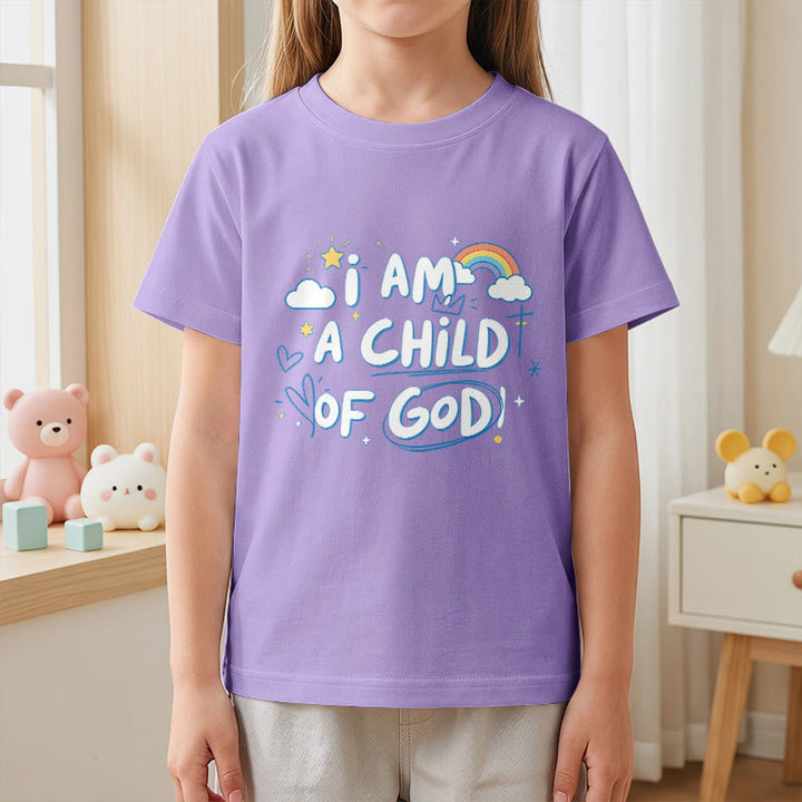 Christianartworkshop Verspieltes Wolken- und Kreuz-Kinder-T-Shirt mit dem Aufdruck „Ich bin ein Kind Gottes“ - image 1
