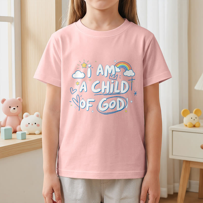 Christianartworkshop Verspieltes Wolken- und Kreuz-Kinder-T-Shirt mit dem Aufdruck „Ich bin ein Kind Gottes“ - image 7