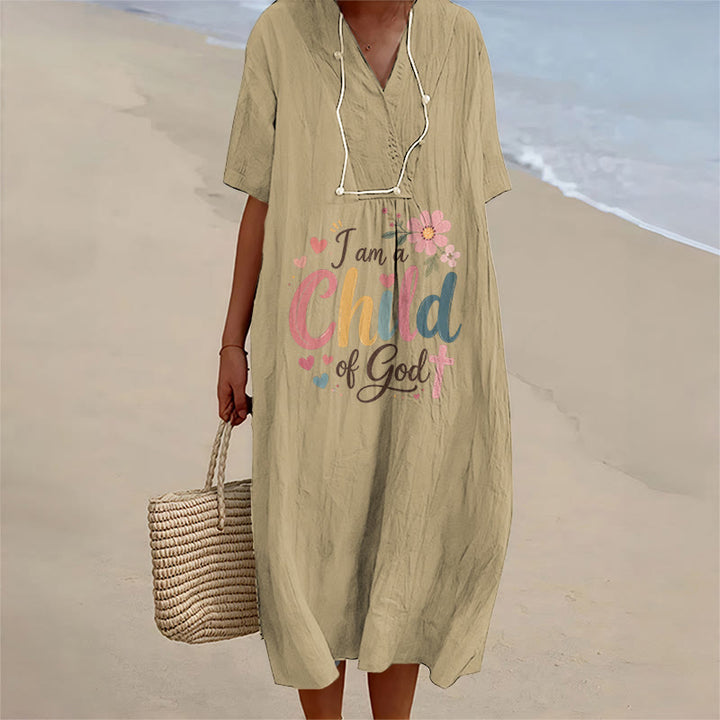 Christianartworkshop Ich bin ein Kind Gottes – Blumen- und Herz-Midikleid mit V-Ausschnitt und kurzen Ärmeln - Khaki - 4XL - image 6