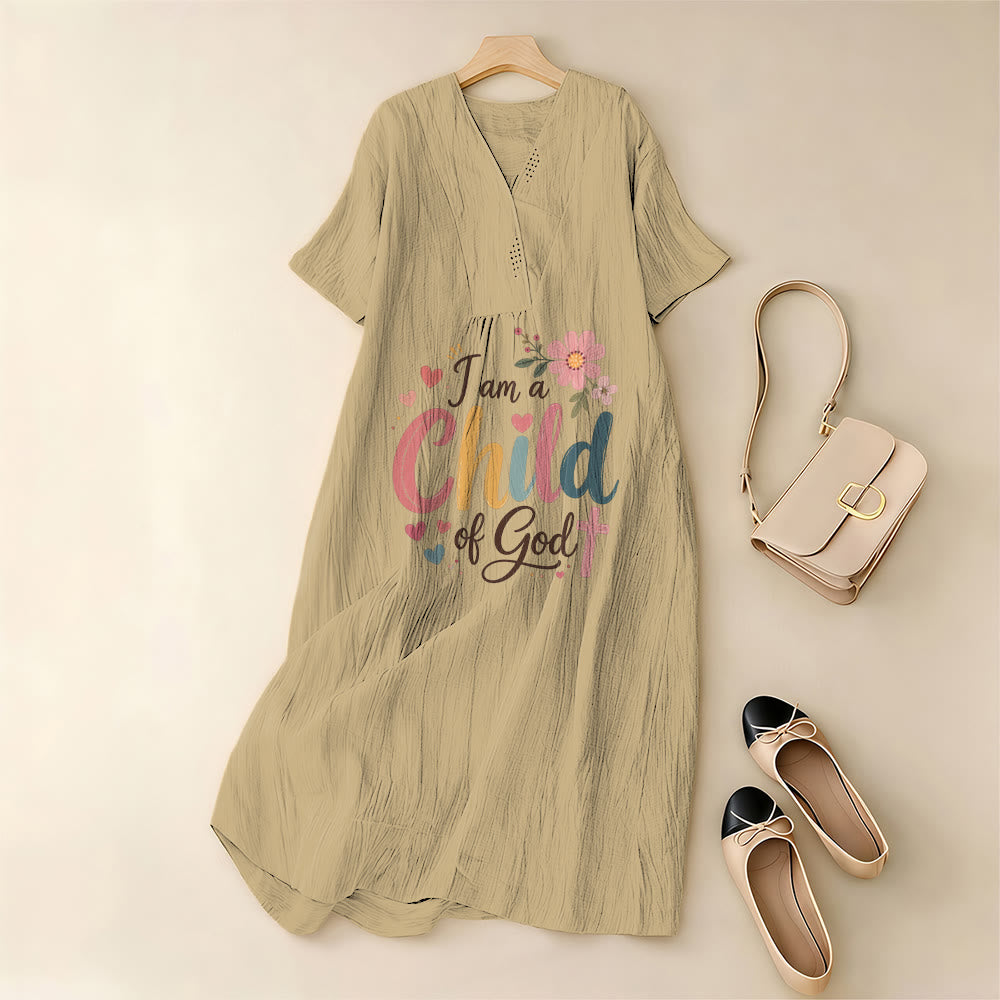 Christianartworkshop Ich bin ein Kind Gottes – Blumen- und Herz-Midikleid mit V-Ausschnitt und kurzen Ärmeln - image 7