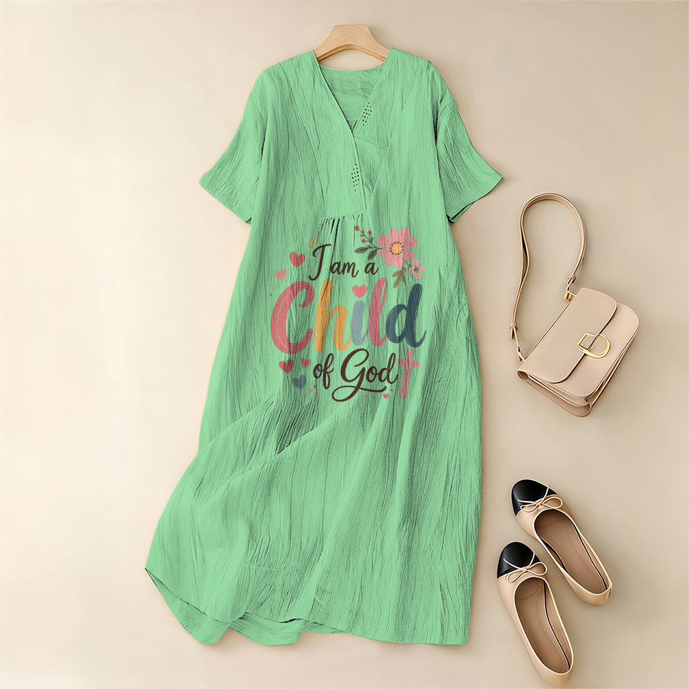Christianartworkshop Ich bin ein Kind Gottes – Blumen- und Herz-Midikleid mit V-Ausschnitt und kurzen Ärmeln - image 9
