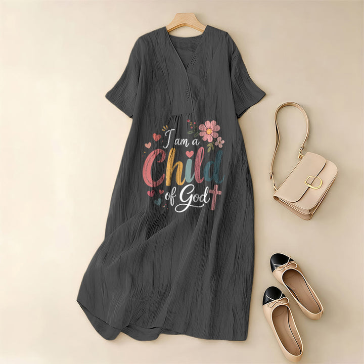 Christianartworkshop Ich bin ein Kind Gottes – Blumen- und Herz-Midikleid mit V-Ausschnitt und kurzen Ärmeln - image 1