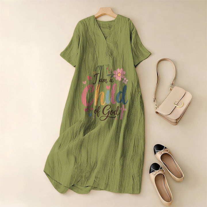 Christianartworkshop Ich bin ein Kind Gottes – Blumen- und Herz-Midikleid mit V-Ausschnitt und kurzen Ärmeln - image 11