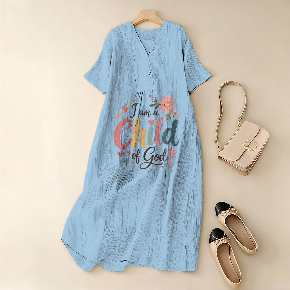 Christianartworkshop Ich bin ein Kind Gottes – Blumen- und Herz-Midikleid mit V-Ausschnitt und kurzen Ärmeln - image 5