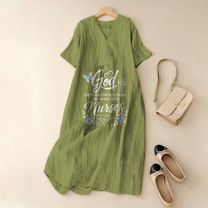 Christianartworkshop Gott fand die stärksten Frauen und machte sie zu Krankenschwestern. Inspirierendes Midikleid mit V-Ausschnitt und kurzen Ärmeln. - image 11