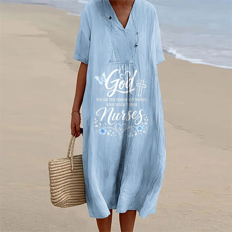 Christianartworkshop Gott fand die stärksten Frauen und machte sie zu Krankenschwestern. Inspirierendes Midikleid mit V-Ausschnitt und kurzen Ärmeln. - Blau - 4XL - image 4