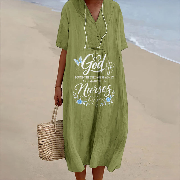Christianartworkshop Gott fand die stärksten Frauen und machte sie zu Krankenschwestern. Inspirierendes Midikleid mit V-Ausschnitt und kurzen Ärmeln. - Olivgrün - 4XL - image 10
