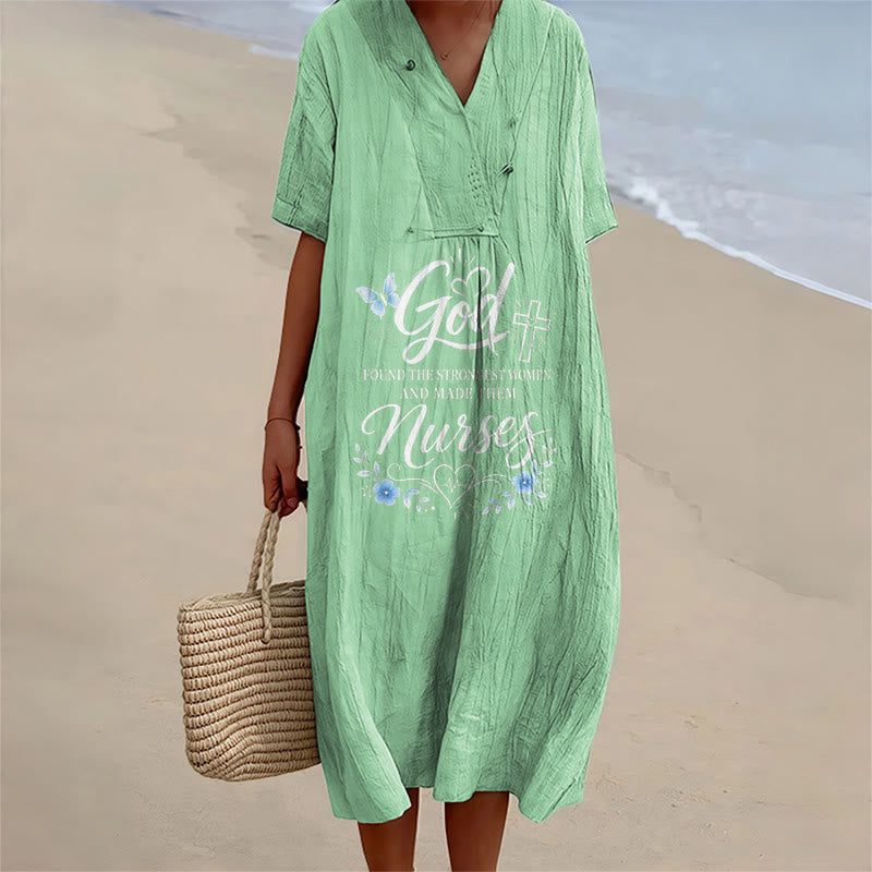 Christianartworkshop Gott fand die stärksten Frauen und machte sie zu Krankenschwestern. Inspirierendes Midikleid mit V-Ausschnitt und kurzen Ärmeln. - Grün - 4XL - image 8