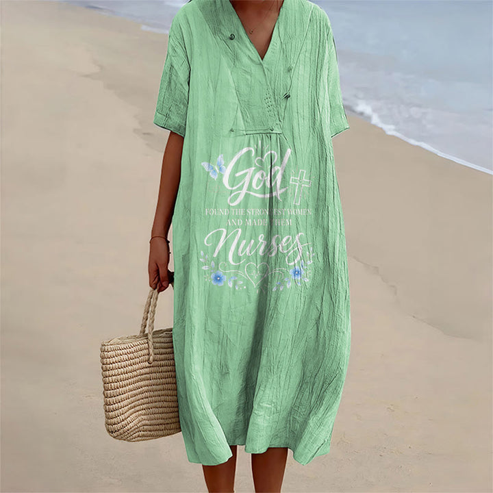 Christianartworkshop Gott fand die stärksten Frauen und machte sie zu Krankenschwestern. Inspirierendes Midikleid mit V-Ausschnitt und kurzen Ärmeln. - Grün - 4XL - image 8