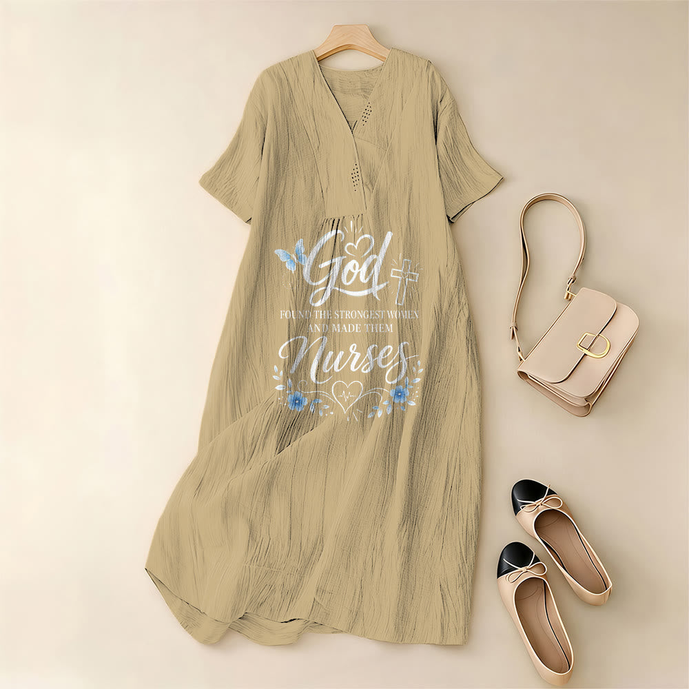 Christianartworkshop Gott fand die stärksten Frauen und machte sie zu Krankenschwestern. Inspirierendes Midikleid mit V-Ausschnitt und kurzen Ärmeln. - image 7